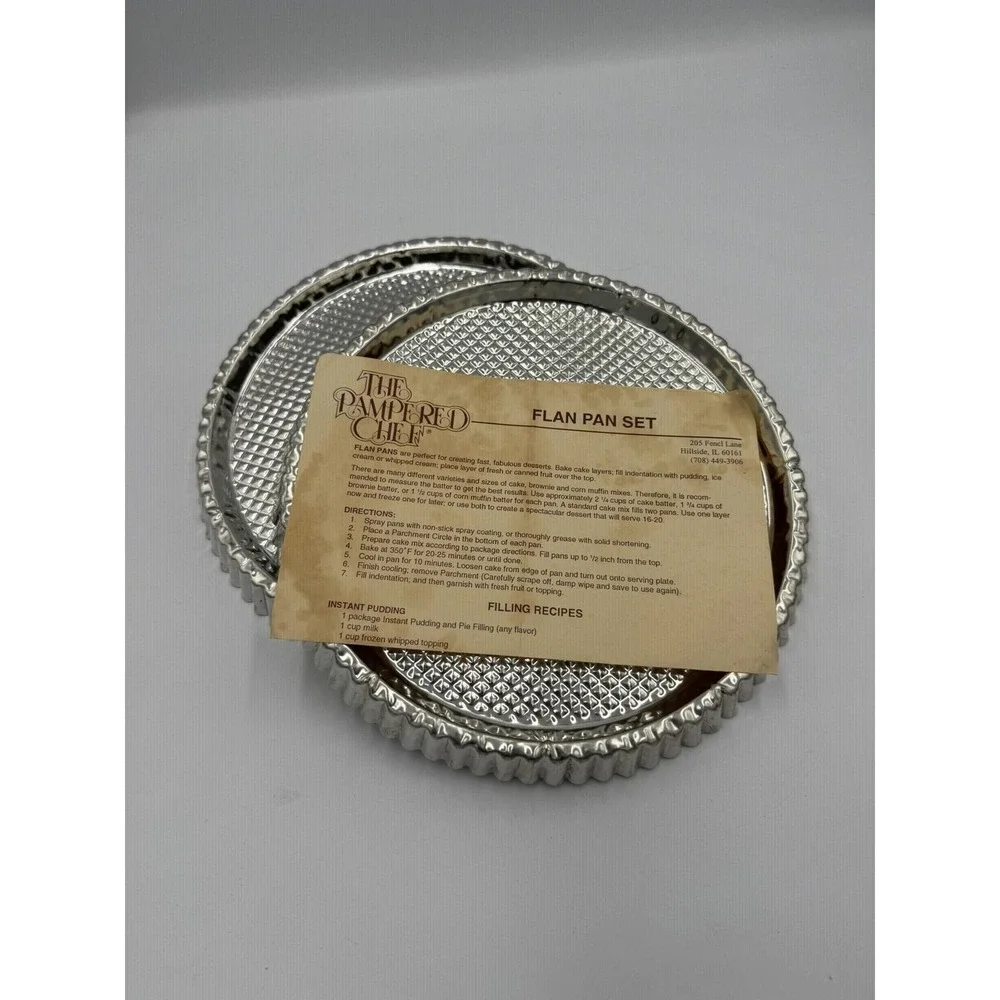 Pampered Chef Set of 2 Metal FLAN PANS Baking Pans #1700 Recipe Instructions